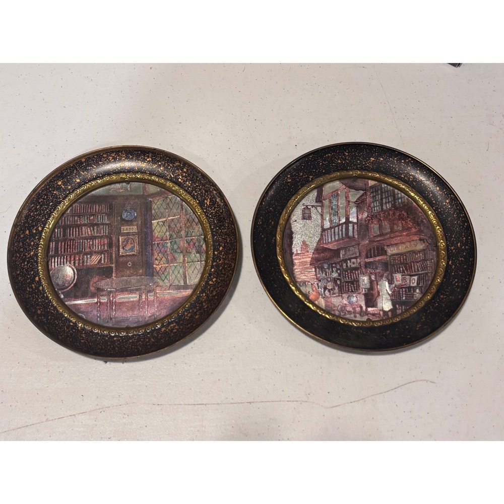 Vintage Peerage England Wall Hanging Plates Library Bookstore Decor